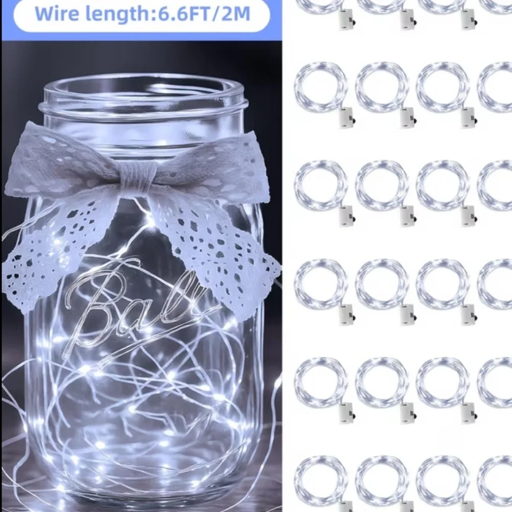 Mason Jar Fairy Lights with Lace Bow - Warm White Lighting